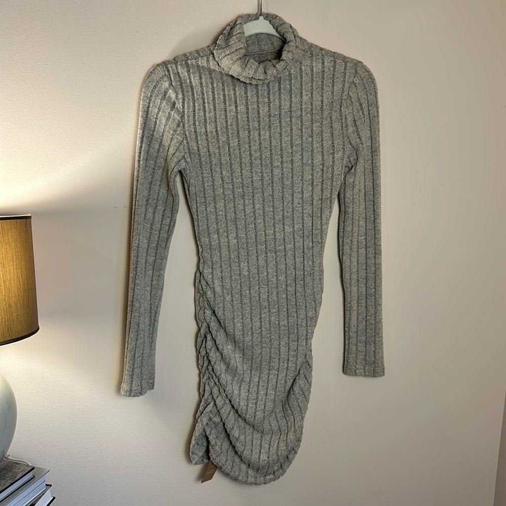 ‼️ Shein x Frenchy Ribbed Knit Turtleneck Sweater Dress - Gray - Size XS